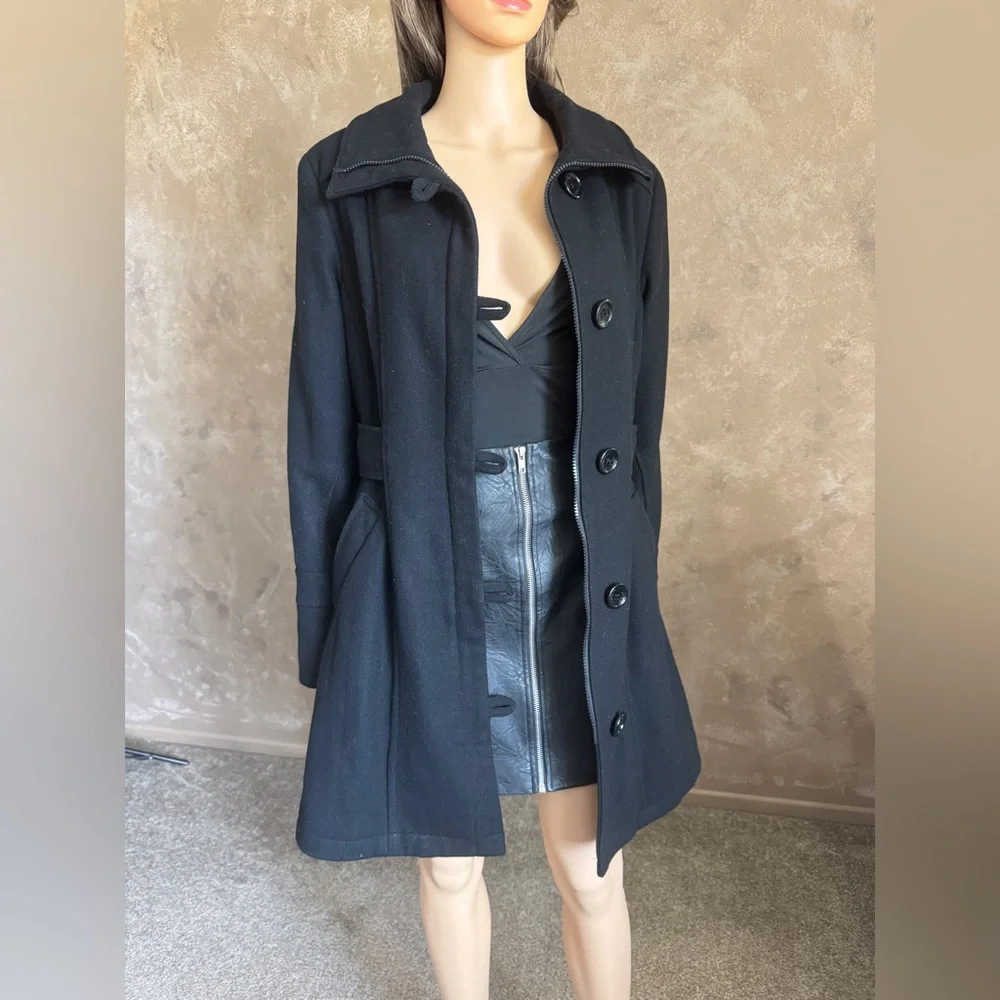 Y2K ESPRIT Wool Coat Black Peacoat for Women Vintage Black Jacket Sz L - Picture 1 of 11